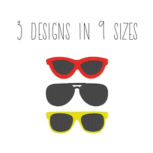 Sunglasses embroidery design set of 3 in 9 SIZES - mini sunglasses embroidery design aviators embroidery design wayfarer embroidery design