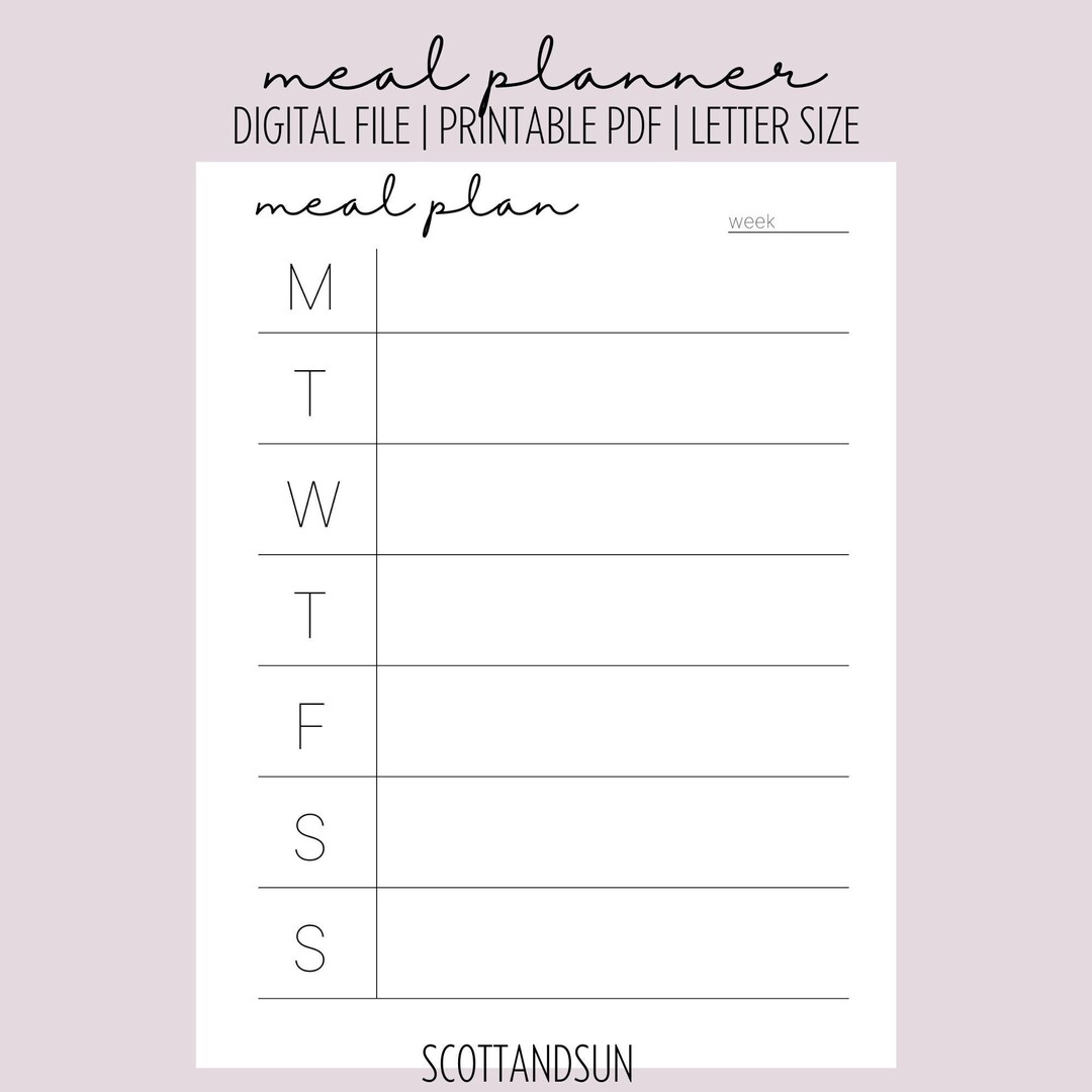 Meal Planner Printable Digital Download| Minimal Meal Plan| Mealplan ...