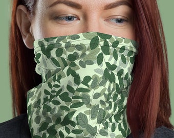 Neck Gaiter For Women & Men, Breathable Face Mask Shield, Comfortable Head Cover Scarf Bandana, Washable Eco-Friendly Green Leaves