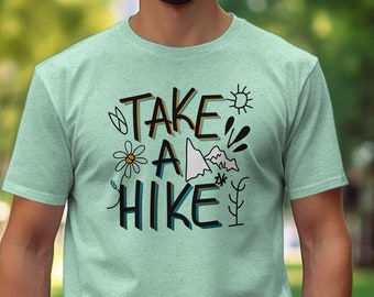 Outdoor Adventure Trekking Graphic Tee, Take a Hike Nature Inspired T-Shirt, Unisex Mountain Hiking Shirt, Casual Wanderlust Top