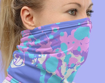 Neck Gaiter For Women & Men, Breathable Face Mask Shield, Comfortable Head Cover Scarf Bandana, Washable Eco-Friendly Purple Pink Ink Camo