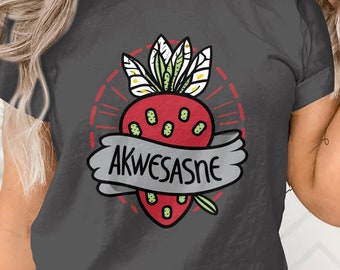 Akwesasne Strawberry Graphic T-Shirt, Red Berry Illustration Tee, Unisex Casual Fruit Art Shirt, Unique Gift for Friends