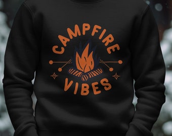 Campfire Vibes T-Shirt, Cozy Camping Tee, Unisex Outdoor Adventure Shirt, Wilderness Graphic Print Top, Casual Nature Lover Gift Idea