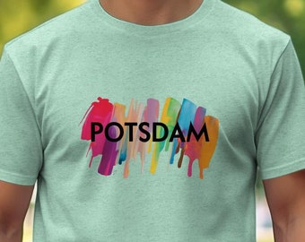 Colorful Abstract Art Potsdam T-Shirt, Modern Paint Splash Tee, Unisex Casual Wear, Artistic Apparel for All