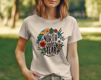 Outdoor Adventure Graphic Tee, Nature Lover T-Shirt, Unisex Camping Shirt, Hiking Apparel, North All Year Round Design, Eco-Friendly