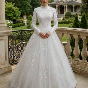 edwardian high neck lace dress Vintage 60s Edwardian Style Wedding Dress: Accordion Pleated Lace, High Collar