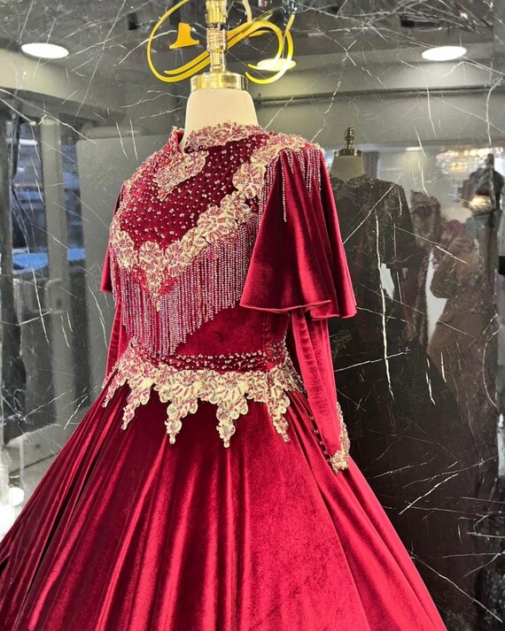 elegant red fantasy dress Medieval Burgundy Velvet Gown, Baroque Gold Embroidered Fantasy Dress,  Royal Wedding, Engagement & Photoshoots