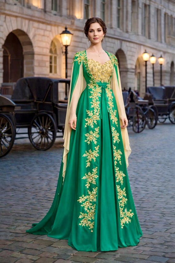 Green Medieval Renaissance Sleeveless Fantasy Gown, Gold Embroidered Elven  Romantic Evening Dress With Sheer Flutter Sleeves - Etsy Israel
