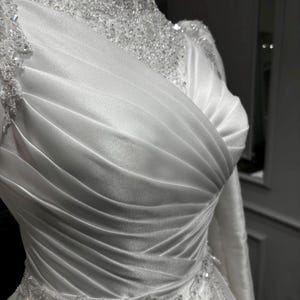 Off white Edwardian bridal gown with pearl beaded details, classic bridal beauty and timeless wedding elegance