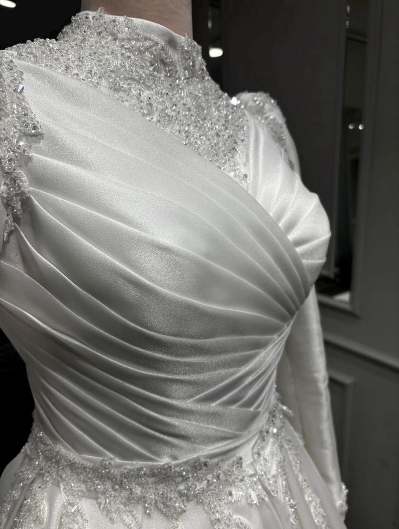 Off white Edwardian bridal gown with pearl beaded details, classic bridal beauty and timeless wedding elegance
