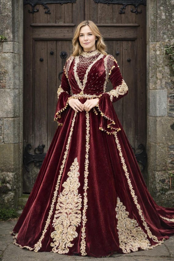 Turkish Kaftan Maroon Kaftan Dress Buy Burgundy Velvet Turkish Wedding Kaftan  Gown, Gold Embroidered