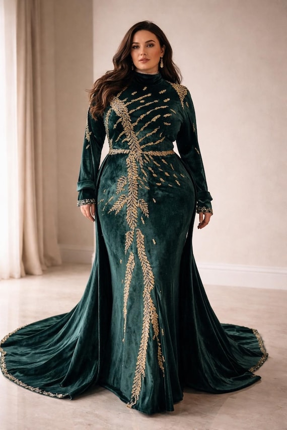emerald green velvet plus size dress Gown, Pageant Gown, Gold Embroidered Evening Dress, Gothic Formal Dress, Prom Gown, Alternative Wedding Strut your way through designer-celine Quantity in Package:12/Case formal velvet party dresses Outfit Ideas For A