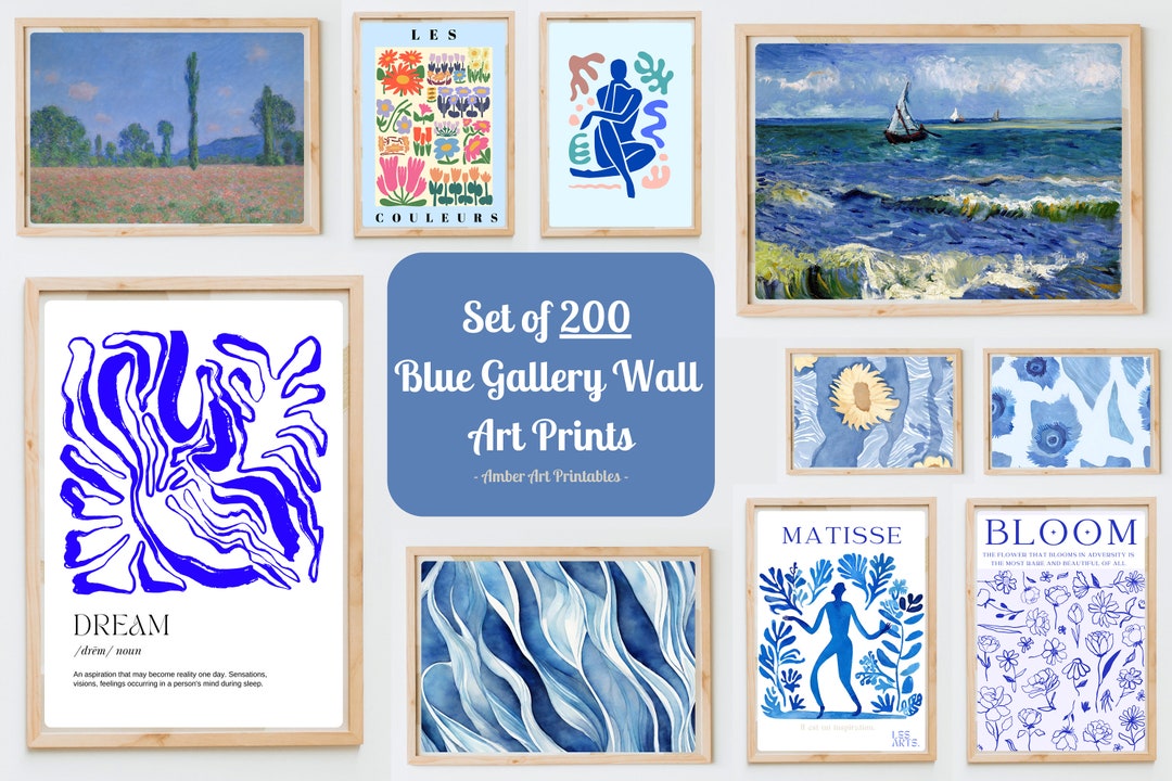 Blue Gallery Wall Set Prints Blue Gallery Wall Art Blue Etsy