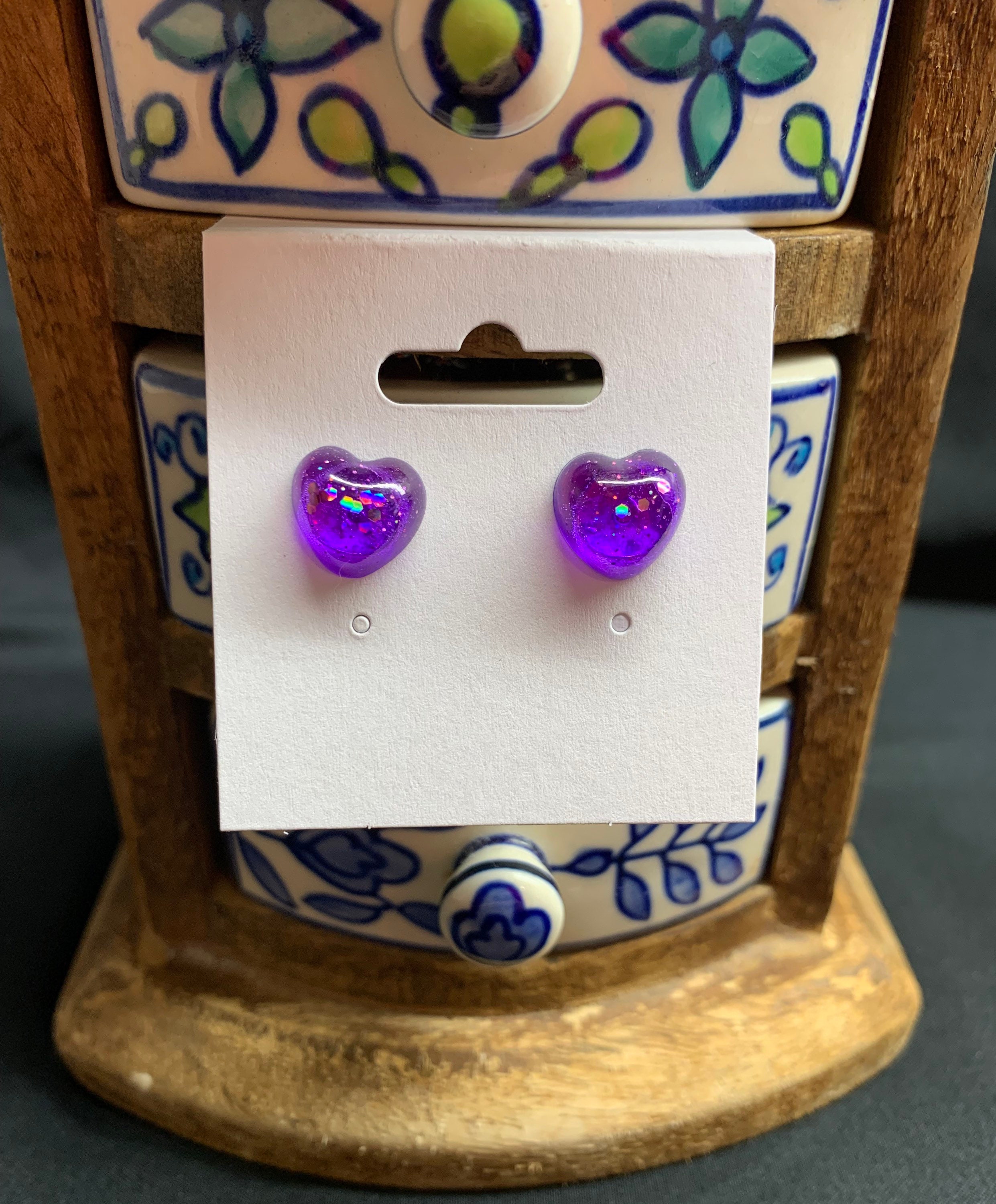 Epoxy resin stud earrings nickel free glitter heart shaped Etsy