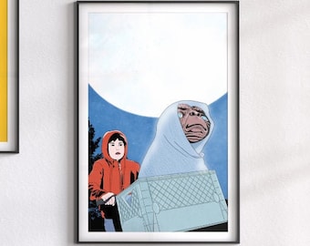 Pôster de E.T. - O Extraterrestre, arte de filme dos anos 80 (download digital)