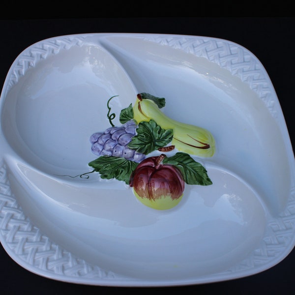 Japanese Ceramic Fruit Theme Divided serving Platter/Appetizer Tray/Hor d'oeurves Tray/Cheese and Crackers Tray