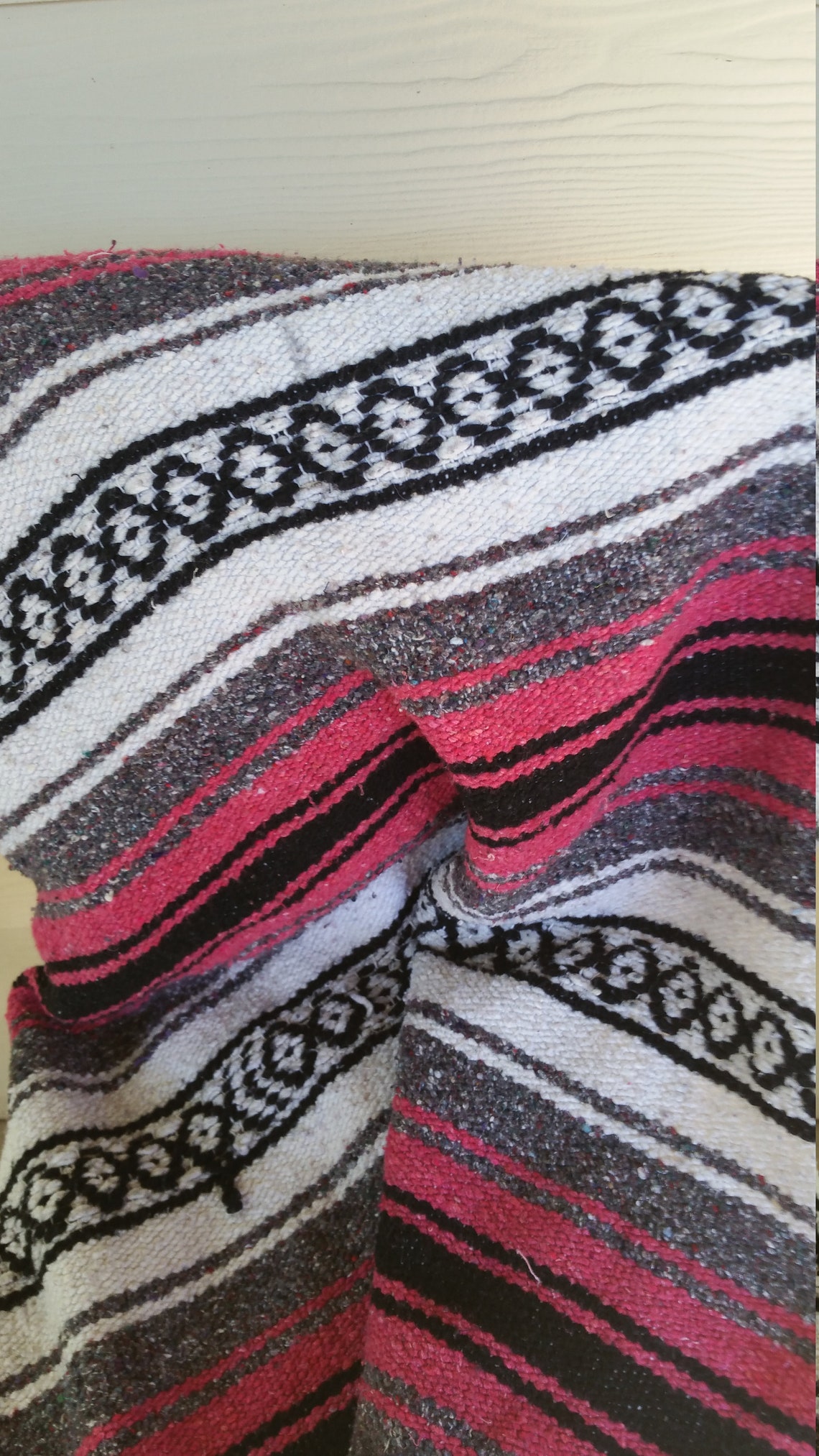 Vintage Mexican Blanket/Red Grey Black and White Mexican Etsy