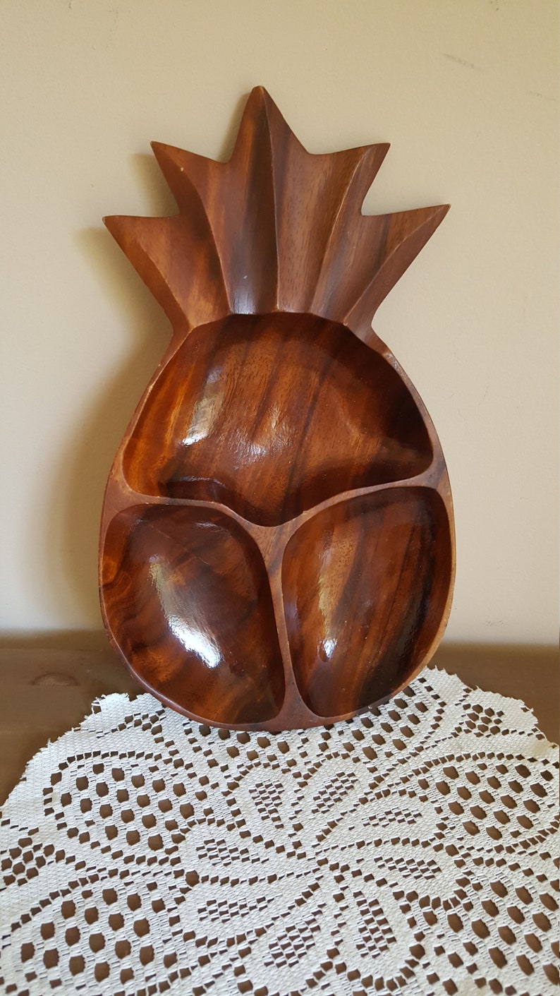 3 Compartment Pineapple Shaped Teak Serving DishWooden Serving DishAppetizer TrayCheese and Cracker TrayPineapple TrayPineapple Lover
