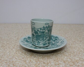 Nymolle Art Faience Demitasse Cup and Saucer Hoyrup Limited Edition 4006 /Danish Village Scene Cup and Saucer/Danish Tea Cup and Saucer Set