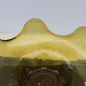 Amber Controlled Bubble Glass Serving DishFruit BowlCatchall BowlLarge Candy DishScallopped Edge BowlYellow BowlAmber Bowl