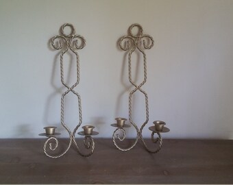 15" Braided Brushed Metal Double Candle Sconce - Set of 2