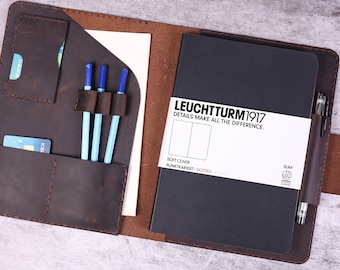 Hand Stitched Leuchtturm1917 Notebook Cover, Distressed leather cover for A5 Leuchtturm 1917 Medium Size Bullet Journal cover 3FNLE01