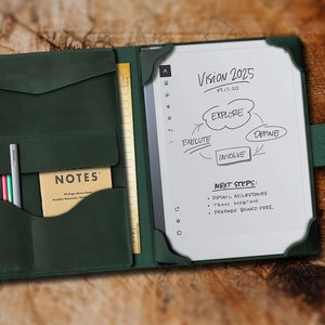 Personalized Leather reMarkable 2 Folio Organizer,leather reMarkable bag,with pen pocket,Top Quality Genuine Green Leather