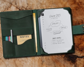 Organizador de 2 folios reMarkable de cuero personalizado, bolso reMarkable de cuero, con bolsillo para bolígrafo, cuero verde genuino de alta calidad