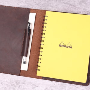 Hand Stitched Distressed Leather cover case for RHODIA wirebound meeting notebook A5+ size notebooks portfolio case for 6.3x8.3 #RH-1Q