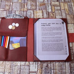 Pelle personalizzata adatta alla cover Remarkable 2, adatta alla custodia Remarkable1 e Remarkable Paper Pro, portapenne e slot per carte Pelle rossa - 3EAN4RE