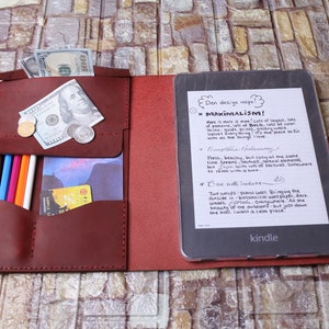 Gepersonaliseerde rood lederen Kindle paperwhite case 11e generatie, 10e generatie, geheel nieuwe Kindle cover, Kindle Oasis case, pennenhouder, portemonnee kaartsleuf 3EANKP