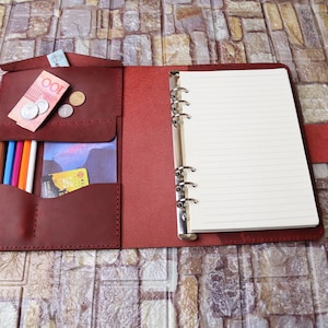 Organiseur folio personnalisé en cuir avec 6 anneaux pour ordinateur portable, couverture pour ordinateur portable A5/A6/A7 avec poche pour stylo, cuir véritable de qualité supérieure 3EAN6R