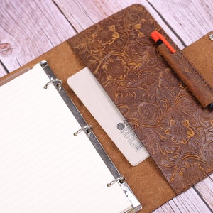 Cosido a mano A5 / 8.5 x 11 Tamaño carta 3 anillo Diario de cuero en relieve carpeta rellenable cartera de cuadernos de viaje #HY3-3