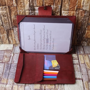 Gepersonaliseerde leren Kobo Elipsa 2E-cover, Kobo Elipsa Pack-cover, Kobo Clara HD-hoesje, pennenhouder en kaartsleuf verweerd rood leer 3EANKB