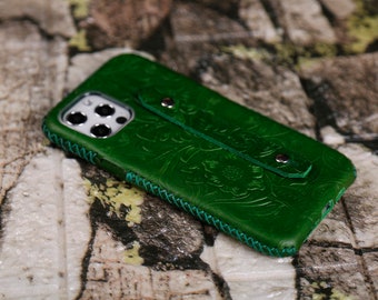 Hand Holder iPhone 16e 16 Plus 16 Pro 16 Pro Max 16 15 Pro Max/15 Pro/15 Plus/ wallet case leather Hand Stitched Tooled Customized 14DHIF06