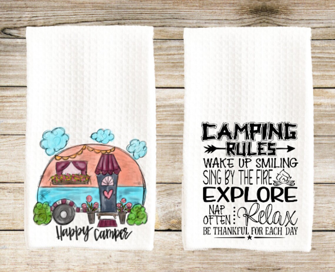 Funny kitchen towels camping gear Funny dish towels kitchen Etsy