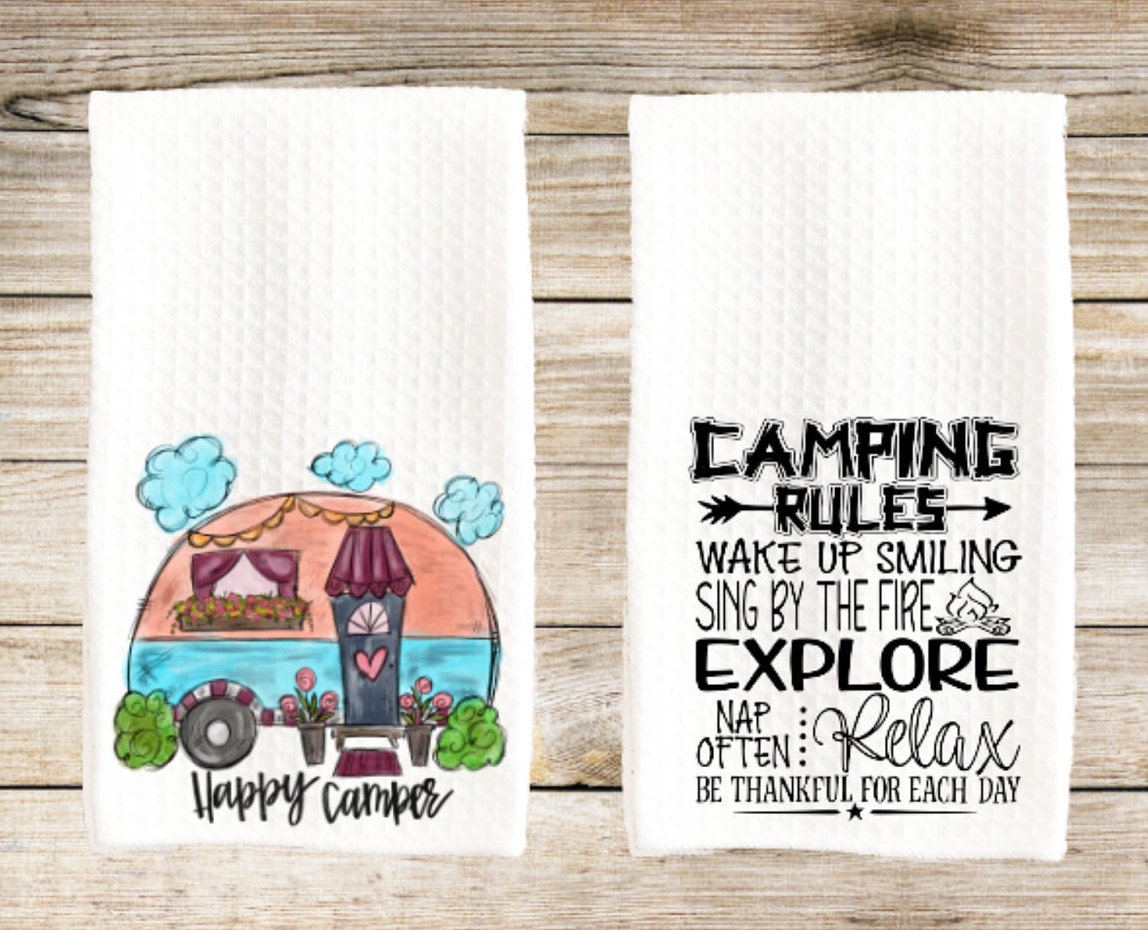 Funny kitchen towels camping gear Funny dish towels kitchen Etsy