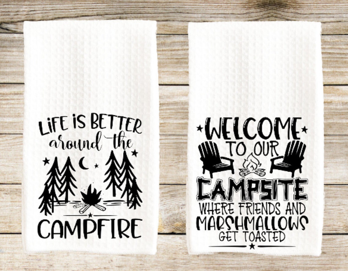 Funny kitchen towels camping gear Funny dish towels kitchen Etsy