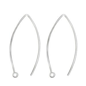 Elegant Long Hook Earring Findings Nickel-Free 925 Sterling Silver, 30mm