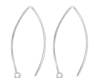 Elegant Long Hook Earring Findings Nickel-Free 925 Sterling Silver, 30mm