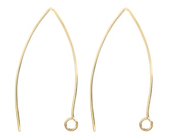 May include: A pair of gold-toned earring hooks with a teardrop shape. The hooks have a small loop at the bottom for attaching earrings.
