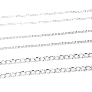 Loose Chain in Sterling Silver, Extension, Curb, and Link Chain