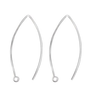 Elegant Long Hook Earring Findings Nickel-Free 925 Sterling Silver, 40mm image 1