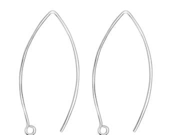 Elegant Long Hook Earring Findings Nickel-Free 925 Sterling Silver, 40mm