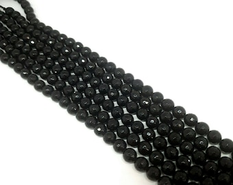 Faceted 8mm Black Onyx beads, Blackonyx beads, center drilled, hand polished