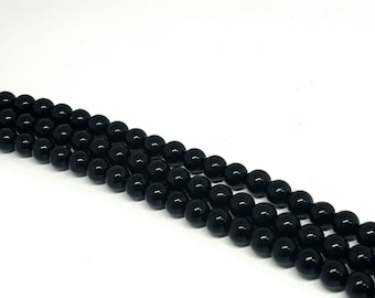 Cabochon 6mm round black onyx beads, hand polished, center drilled