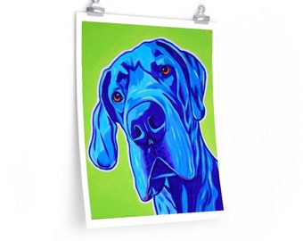 Toller Dane Kunstdruck. Blue Great Dane Art, Blue Great Dane Painting, Great Dane Pet Portrait, Blue Pet Portrait, Blue Pop, Bright Blue Dog
