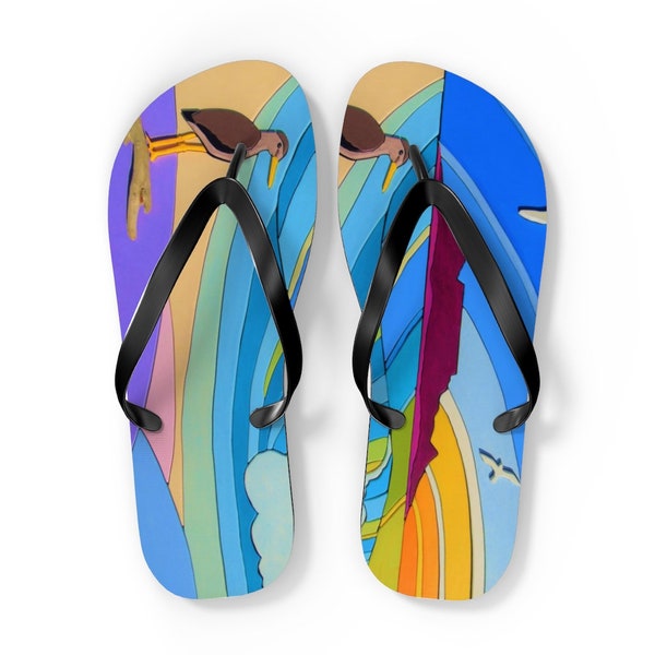 Ocean Art Print Slippers van MIJN originele Intarsia Wood Art, Surfen Lifestyle Design, Moderne Bold Pastel Pop Art, Cool Ocean Lovers Gift