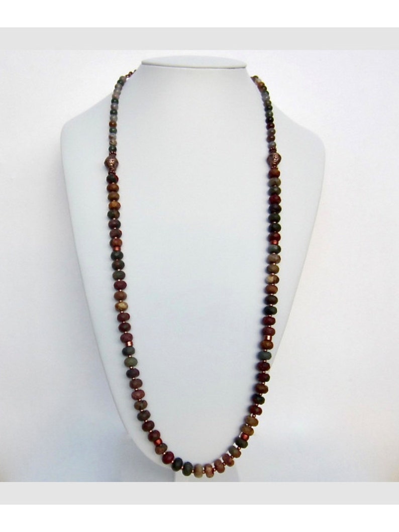 Green Jasper Jewelry Long Copper Boho Necklace Picasso Jasper Necklace Picasso Jasper Jewelry Long Boho Necklace Rustic Copper Necklace
