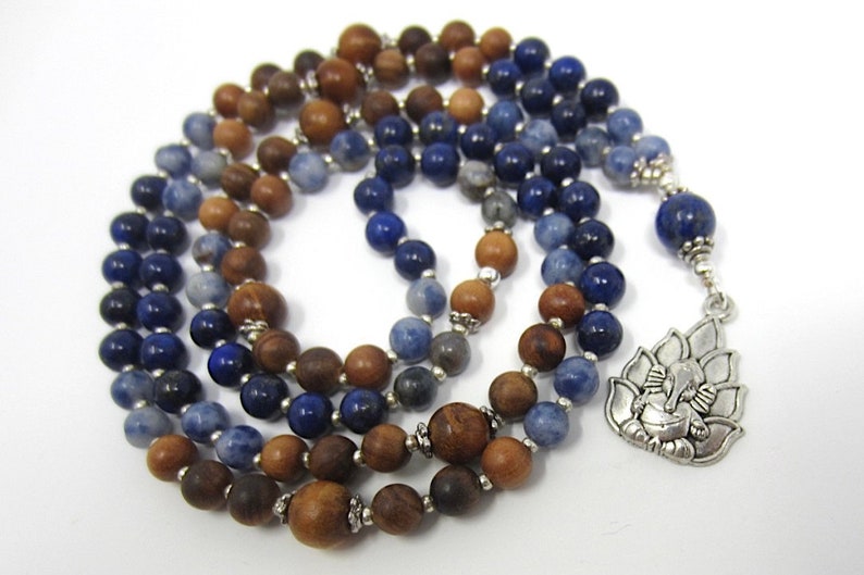 Elephant God Necklace Sandalwood Necklace Long Elephant Necklace Lapis Lazuli Necklace Ganesha Mala Necklace Long Spiritual Necklace